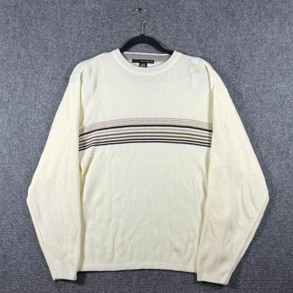Y2K Marquis Knit Striped Sweater Y2K Skater Retro Streetwear Cream Brown Small